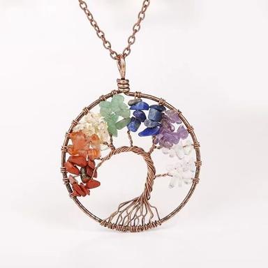 Necklaces 7 Chakra Tree Of Life Agate Pendant