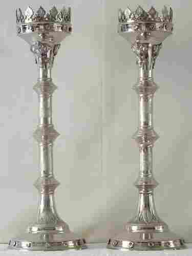 LARGE SILVER CANDLE HOLDER CHURCH SUPPLIES