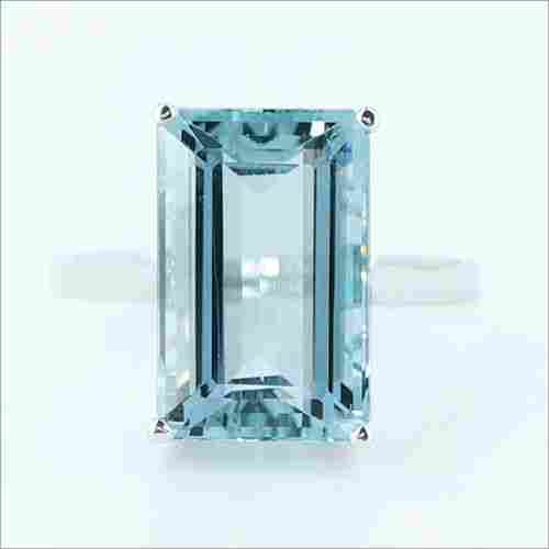 14K Solid White Gold Ring Set With Aquamarine & Diamonds, Fine aqua Ring