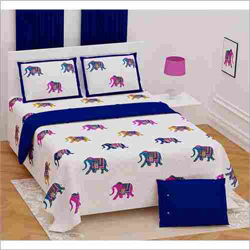 Elephant Design Kantha Pattern Bedsheet With Set Of 2 Cushion Cover