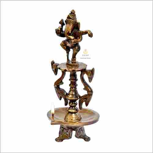 Brass Dancing Ganesha Oil Diya With Base
