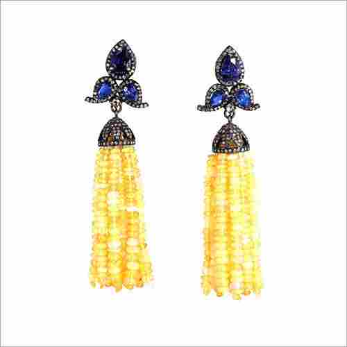 Exclusively Designed vintage replica Victorian Earrings studded with Natural Kynite