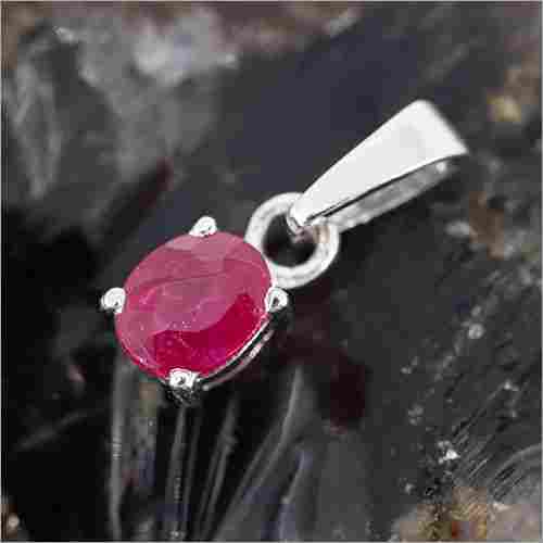 Vintage Sterling Silver Ruby Pendant, Natural Ruby Oval Shape Pendant