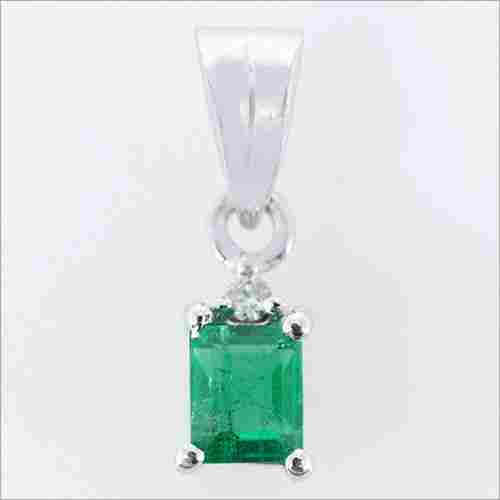 Vintage Sterling Silver Emerald Diamond Pendant