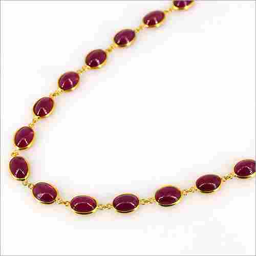 Natural Ruby Necklace Chain-Rosary Chain in 18k Solid Yellow Gold-Red Color Bracelet Chain