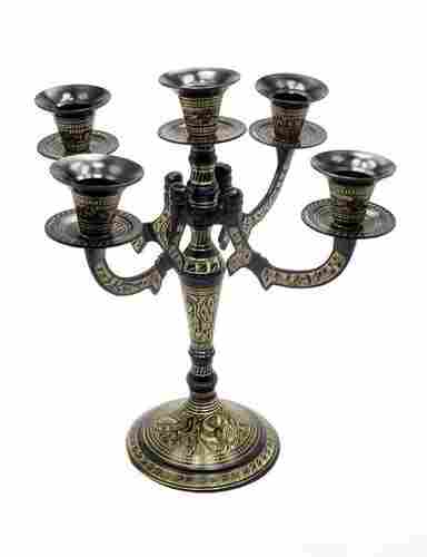 BRASS FIVE ARM BLACK FULL PRINTED CANDLE HOLDER
