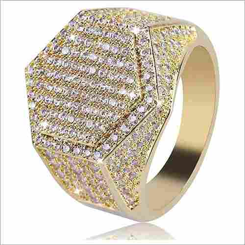 Hip Hop Mens Diamond Ring In Moissanite 10K Yellow Gold 3 CT