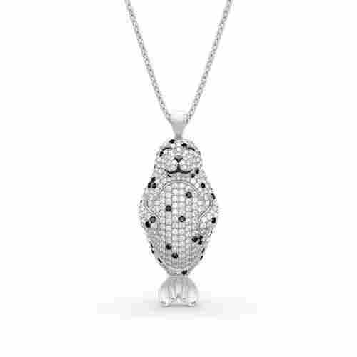 Fancy Seal Diamond Pendants In Synthetic Diamonds And Black Diamonds 10K White Gold