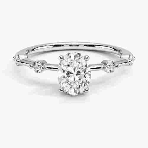 Oval Shape Diamond Wedding Ring In Lab Grown Diamonds 18K white Gold 1.5 ct With Side Accents