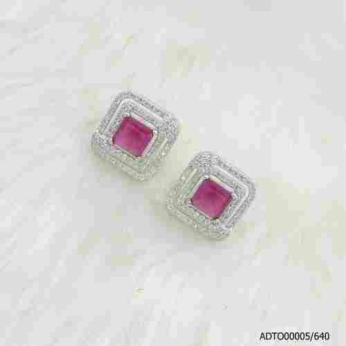 American Diamond White Rodium Plated Tops With Ruby Color Stone