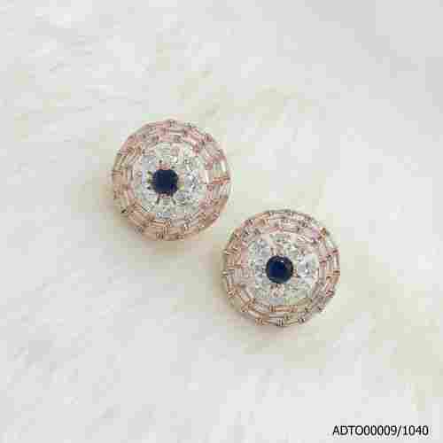 American Diamond Rose Gold Plated Tops With Blue Color Stone
