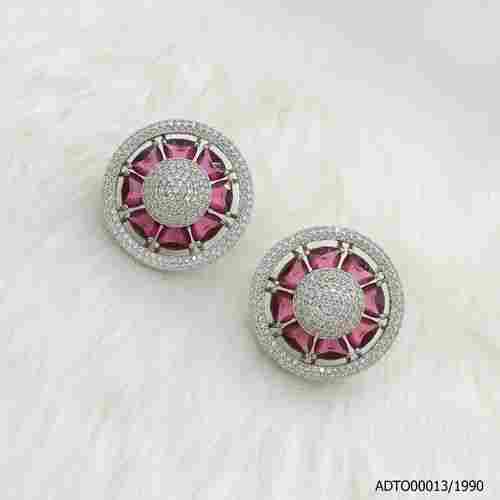 American Diamond Black Rodium Plated Tops With Ruby Color Stone