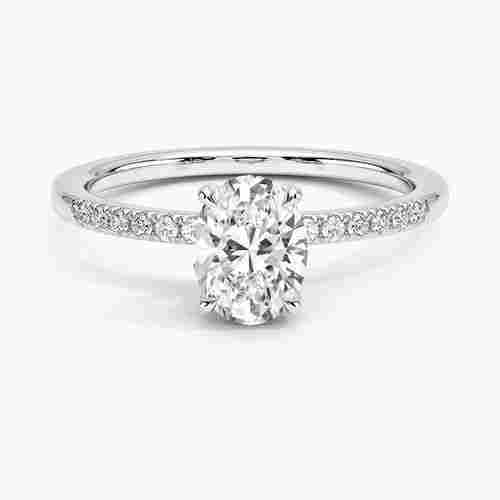 Oval Shape Diamond Engagement Ring With Side Accents  Synthetic Diamonds 18K White Gold 1.5 CT