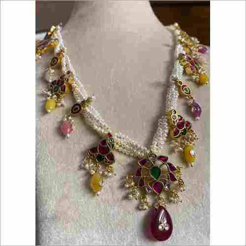 Silver 925 Kundan Fusion Gold Plated Necklace