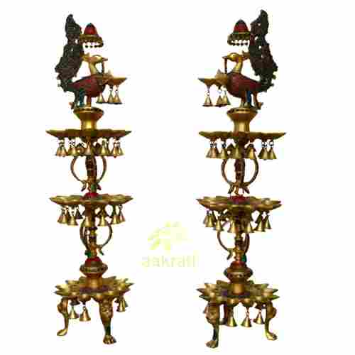 Diya stand three floor in brass with decorative work set of 2