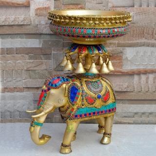 Multicolor Elephant Urli 21 Inch Traditional Bowl Home Decor