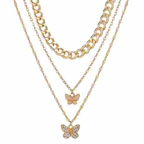 Gold Plated Triple Layered butterfly Pendant Necklace