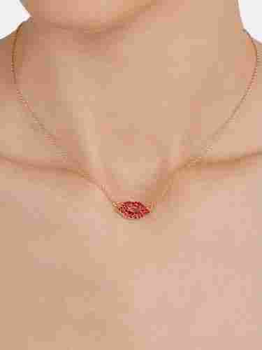 Silver Plated Red Lip Pendant Necklace