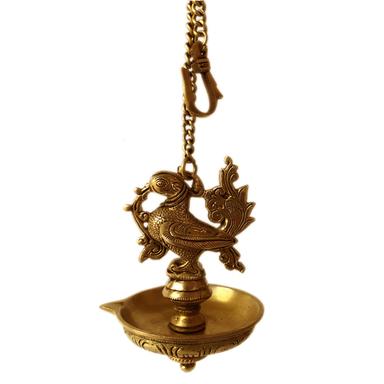 Metal Bird Figurine Brass Made Hanging Oil Lamp With 45Cm Long Chain