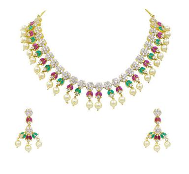 Multi-Colour American Diamond Gold Plated Necklace