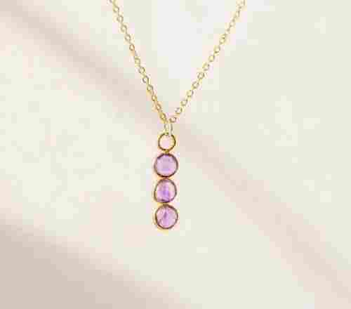Amethyst Necklace Three Piece Bezel Pendant February Birthstone Gemstone Bracelet ) 18 inch Long Necklace