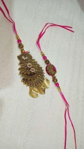 Gold And Pink Ethenic Bhaiya Bhabhi Rakhi Pair
