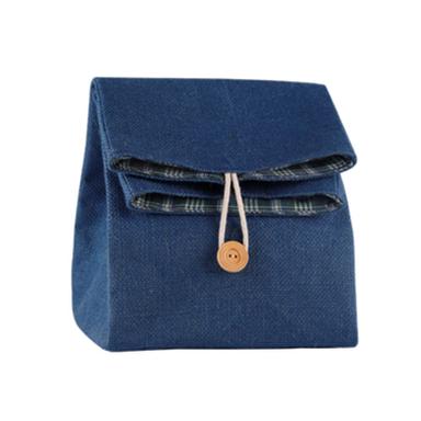 Blue Jute Lunch Bag With Loop Button