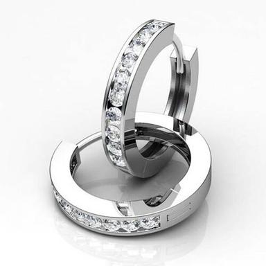 Hoop Diamond Earrings In Lab Grown Diamond Channel Set 10K White Gold 1 Ct Density: N/A