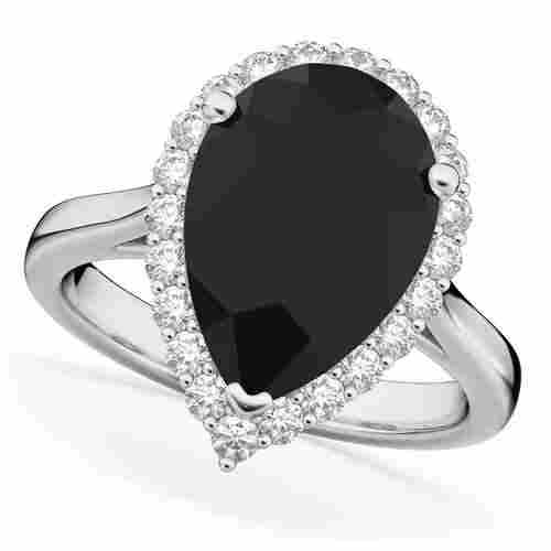 Halo Engagement Ring In Black and Lab Grown Diamonds In 14K White Gold 2.5 CT