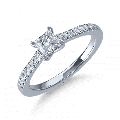 Princess Shape Lab Grown Diamond Ring In 14K White Gold With Accents 2 CT