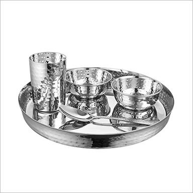 Silver Stainless Steel Hammered Dinner Set