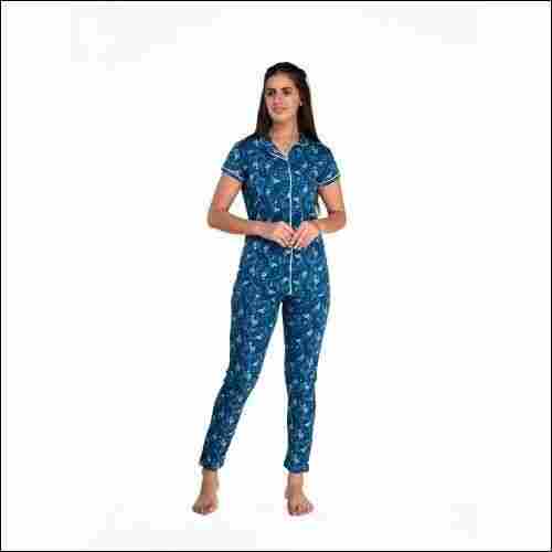 Evolove Pajama Set For Women's With Collared Neck Half Sleeve Cotton Printed Top Shirts