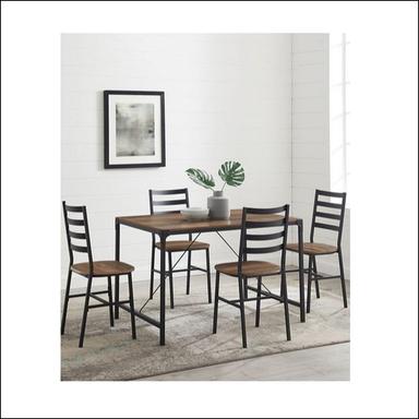 Dark Brown Metal Dining Table - Chair