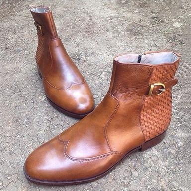 Leather Mens Brown Round Toe Boots