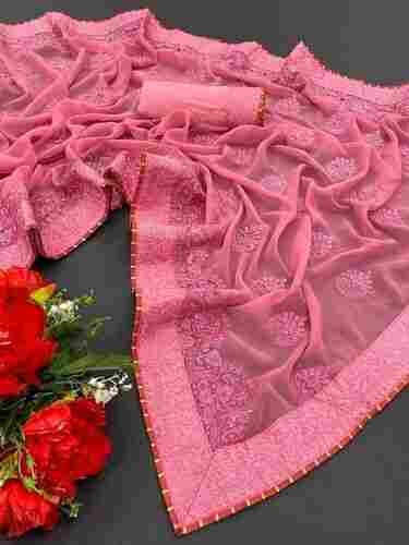Georgette saree with Full Saree Embroidery work