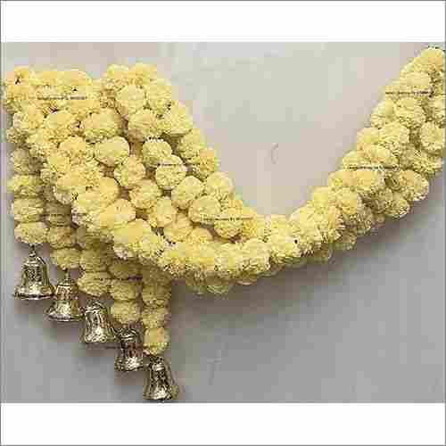 Sphinx Artificial Marigold Fluffy Flowers And Golden Silver Hanging Bells Garlands Torans Wall Hangings For Decoration Pack Of 5 Strings Cream
