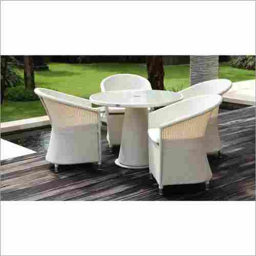 Outdoor White Wicker Dining Set