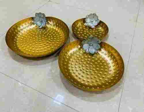 Set Of 3 Metal Urli Diwali Powder coated Round Lotus Shape Metal Brass Urli Set For Decoration