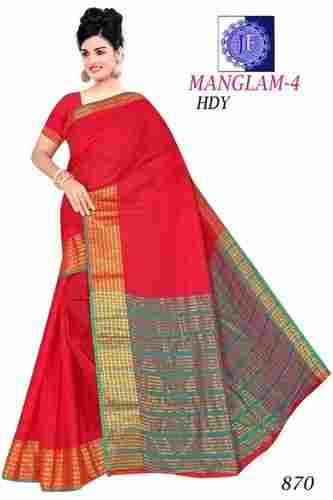 Manglam-Cotton Based Premium Saree with Blouse and Border