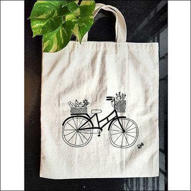 White Cycle Print Cotton Bag