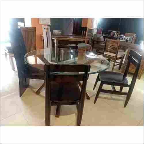 Glass Top Wooden Dinning Table Set