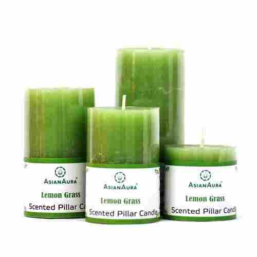 Asian Aura Lemon Grass Scented Pillar Candle Gift Set (Pack of 4)