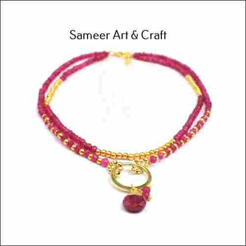 Natural Dyed Ruby Gemstone Gold Plated Necklace
