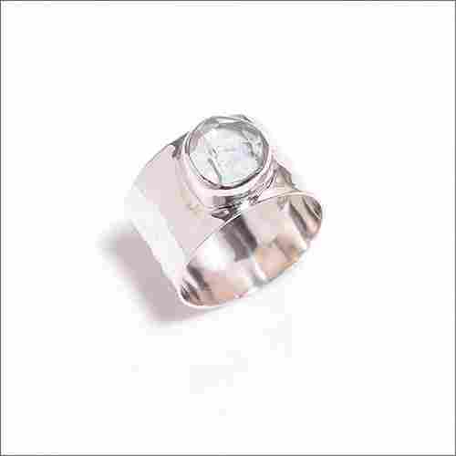 Aquamarine Rose Cut Gemstone 925 Sterling Silver Hammered Ring
