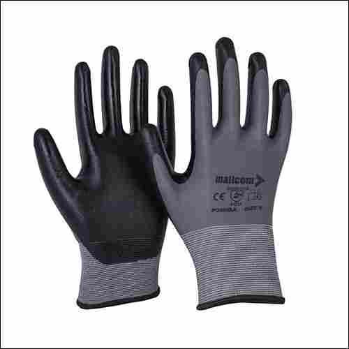 Mallcom P35NBA Grey Polyester 15 Gauge Smooth Finish Seamless Liner Coated with Black Safety Gloves