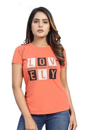 Orange Womens Lycra Styles T-Shirts