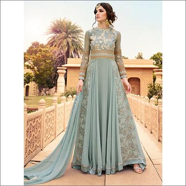 Blue Partywear Semi Stitched Georgette Gown Suit