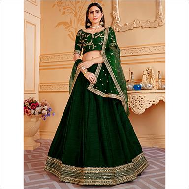 Green Ladies Semi Stitched Silk Lahenga