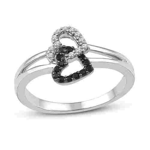 Heart Shape Diamond Rings In Black And Lab Grown Diamond 10k  White Gold 0.50 ct