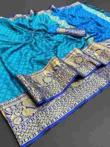 Devdat Blue Cotton Silk Saree